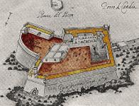 Σχεδιαστική αναπαράσταση του θαλάσσιου φρουρίου το 1628 από τον R. Monnani , G. Gerola