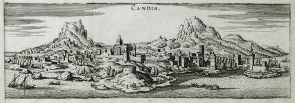 Φανταστική απεικόνιση του Χάνδακα και της παλαιάς οχύρωσης, R. Palmer, 1669